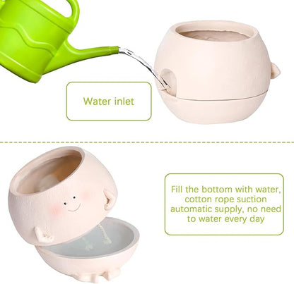 Smiley Face Self Watering Planter Pots for Indoor Outdoor Plant with Drainage Hole, Cheerful Kids Face Planters Pots Lovely Gift for Mother's Day, Christmas