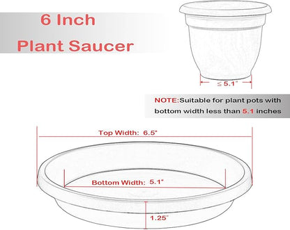 5 Pack Plant Saucer 6 Inch,8 10 12 14 16 18 20 Inch, Heavy Sturdy Plant Trays for Pots, Plant Water Catcher Tray for Plants, Plastic Plant Saucers for Indoors no Holes