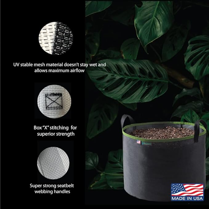 Grow Bag 7 Gallon, Planting Pots - Colorful Plant Grow Bags Pots Gardening Vegetable - Air Pruning Mesh Fabric Plant Container - (Black/ODGreen)