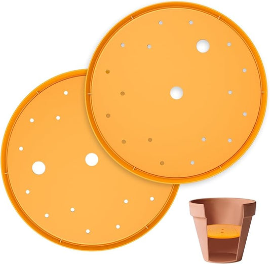 2Pcs Round Planter Insert, 10" Orange Planter Insert, Durable Plastic Disk with Drainage Holes for Place Inside Planters to Use Less Potting Soil for Tall Flower Pots Plant Containers (13inch)