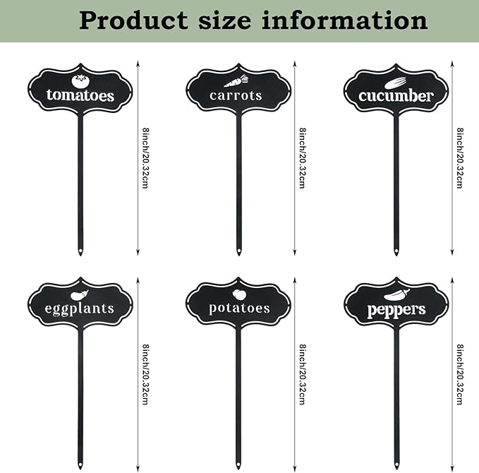 6 Pack Metal Seed and Plant Markers Garden Signs for Vegetables 8 Inch Waterproof Reusable Garden Label Stakes Tags with Names for Vegetable Indoor Outdoor Farmhouse Greenhouse