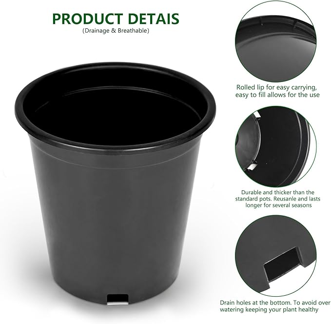 10-Pack 0.7 Gallon Round Planter Nursery Pots, Flower Plant Container Injection Molded Plastic Nursery Pot Gardening Pots for Indoor Outdoor Vegetables, Succulents, Black
