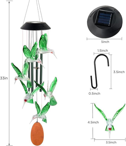 Solar Hummingbird Wind Chime Outdoor Color Changing, Garden Decor, Grandmother Gift, mom Gifts, Hummingbird Gifts, Birthday Gift for mom, Wind Chimes Outdoor Outside.
