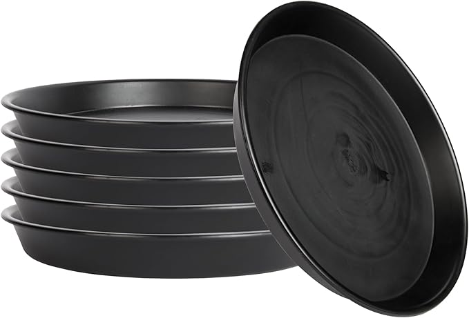 12 Inch Round Plastic Classic Plant Saucer, 6 Pack Plant Saucer Tray, Plastic Plant Trays for Pots, Extra-Deep Plant Water Dray Tray, 12",Black