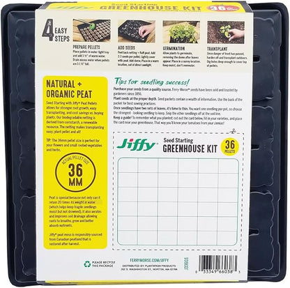 Jiffy Seed Starting Tray Kit - 36 Cell Seedling Tray, Portable - 11 x 11 x 4.25 in - Plastic