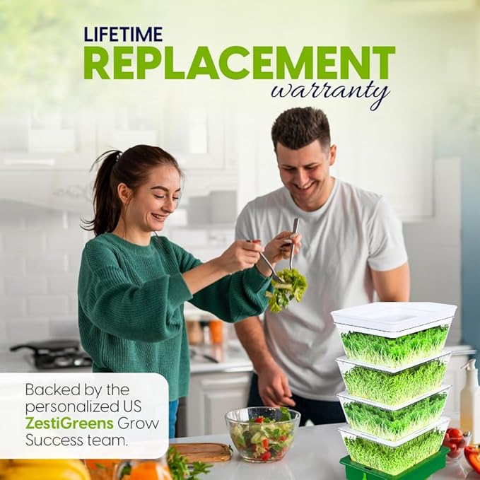 4-Tier Stackable Sprouting Kit with Sink Drain Spout & Ventilated Trays – Modular Seed Sprouter & Microgreens Germination System for Growing Broccoli, Alfalfa & Bean Sprouts.