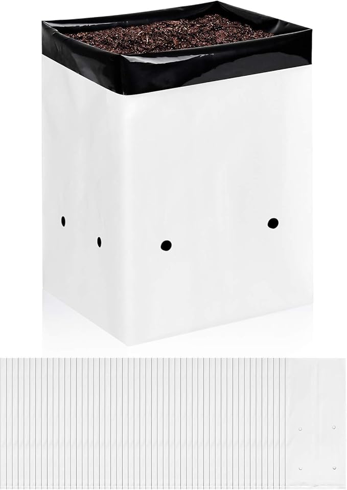 iPower GLGROWBAGFILM1X50 50-Pack 1 Gallon Black and White Grow Bags Panda Film Containers for Plants, Seedling and Rooting, Square Shape