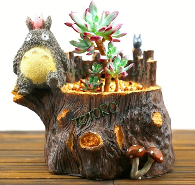 Fantasee Succulent Pot, Small Garden Pots with Drainage Hole, Resin Plants Flower Pots Miniature Ornaments for Home Office Decor (Cartoon - A)