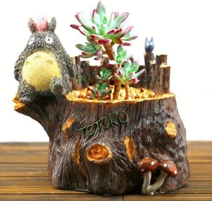 Fantasee Succulent Pot, Small Garden Pots with Drainage Hole, Resin Plants Flower Pots Miniature Ornaments for Home Office Decor (Cartoon - A)