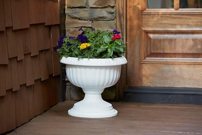 Southern Patio Dynamic Design 18 Inch Outdoor Home Resin Grecian Urn Versatile Planter Pot for Entryways and Backyard Patios, White