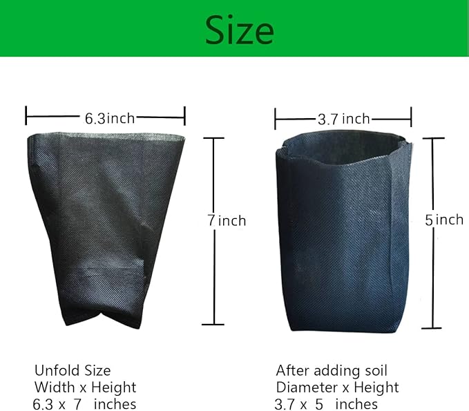 gardtree 200PCS 6.3×7 Inch Breathable Plant Grow Bags - Biodegradable Non-Woven Plant Seedling Pots for Seed Starting, Indoor/Outdoor Vegetables, Herbs, Flower | Easy Transplant, Space Saving, Black