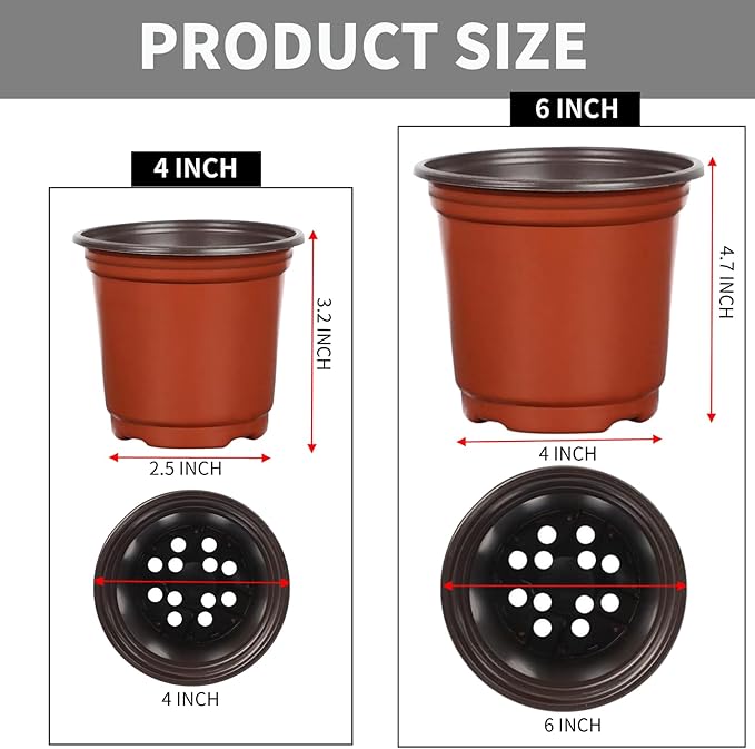300 Pcs 4 Inch Plant Nursery Pots Bulk Plastic Pots Plants Seed Starting Pots Garden Pots with Drainage Holes for Plants Succulents Seedlings Cuttings Transplanting (300, 4 Inch)