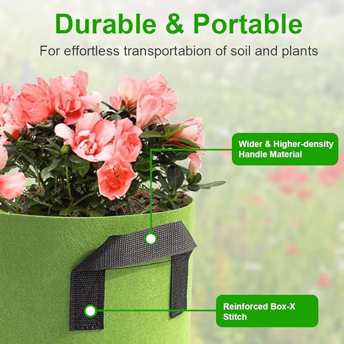 5 Gallon Grow Bags, 12 Pack Multicolor Fabric Plant Pot Bag with Handles Plant Grow Bags for Flowers, Fruits and Vegetables ﻿ (Green+Purple+Black)
