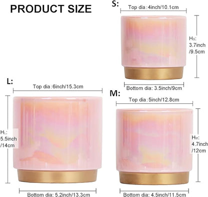 Gepege Pink Indoor Plant Pots for Plants, Ceramic Planter with Drainage Hole, 6.0 inch+5.0 Inch+4.0 Inch. Succulent Orchid Flower Pot - Rainbow Pearl Glaze