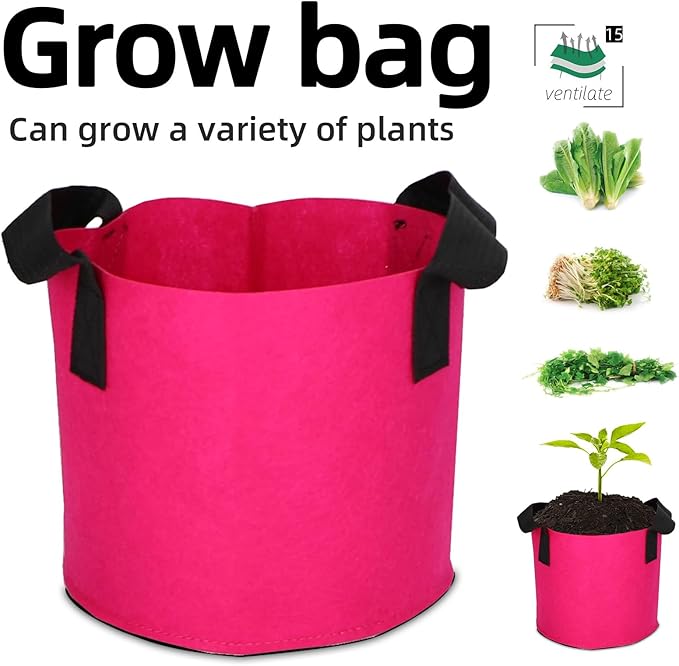 Grow Bags,Growing Pot Bags Garden Grow Bag Indoor Outdoor Fabric Aeration Plant Pot Container Flower Vegetable Pouch (Rose Red,15Gallon)
