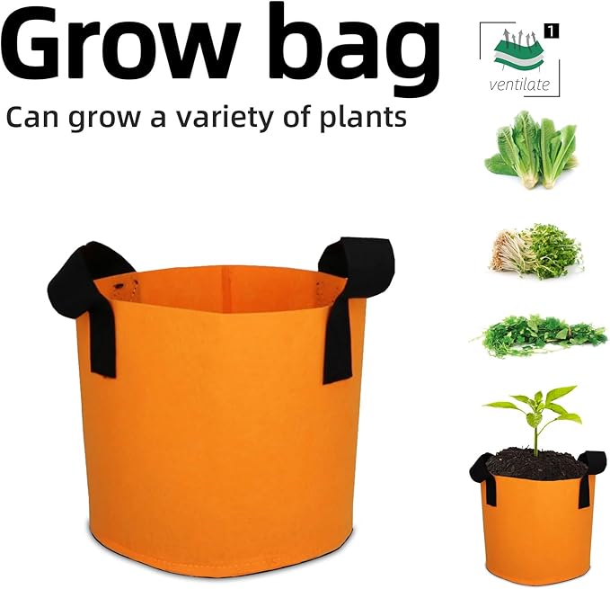 Grow Bags,Growing Pot Bags Garden Grow Bag Indoor Outdoor Fabric Aeration Plant Pot Container Flower Vegetable Pouch (Light Orange,1 Gallon)