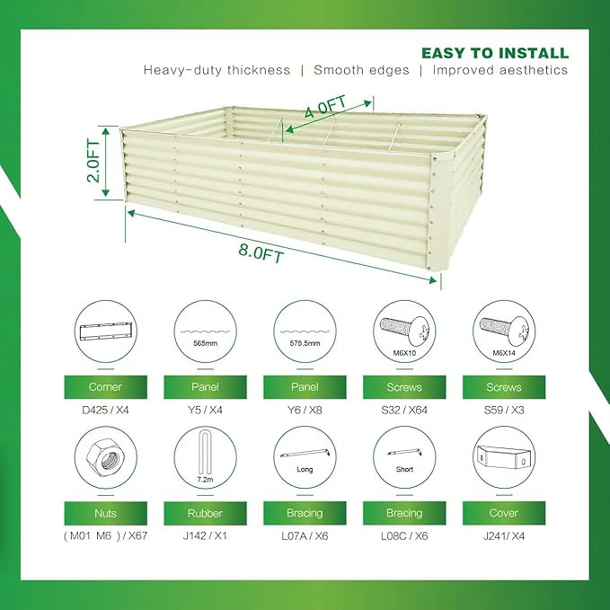 GARDMAX 8x4x2FT Galvanized Raised Garden Bed Kit, Metal Planter Boxes Outdoor with Easy Assembly, Large Garden Bed for Vegetables, Fruits, Flower, Herbs Rectangle Milk White