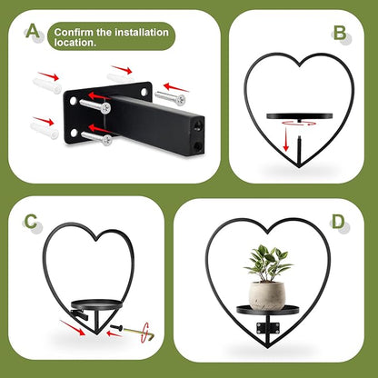 Wall Plant Holder Heart Shape Metal Hanging Planters Framed Plants Hanger Shelf Indoor Wall-Mounted Flower Display Rack for Home Ornament Decor