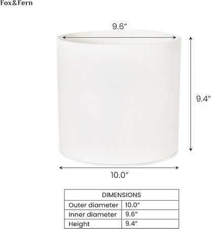 Fox & Fern 10 Inch Plant Pot with Drainage Plug — Premium Polystone Matte White Planter - Indoor & Outdoor Planter - 10 Inch Pots for Plants - Weather Resistant & UV Resistant