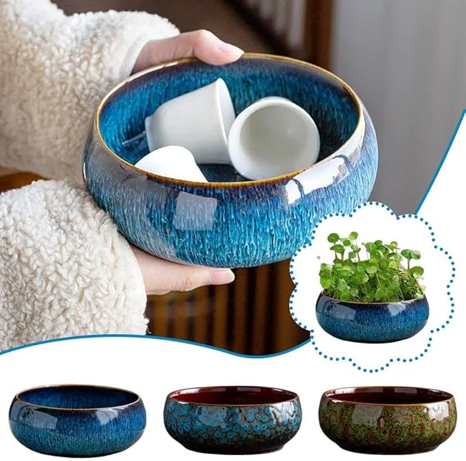 Lotus Bowl Planter for Indoor Water Planting - Hydroponic Container with Lotus Flower Design, Perfect for Growing Lotus Seeds in Water, Decorative Aquatic Plant Bowl for Home, Patio, Zen Garden Decor