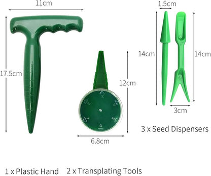 Coolrunner 6 Pack Sowing Seeds Dispenser Set, Adjustable Garden Hand Planter Seeder Tool Flower Plant Sow Traditional Sets, Seedlings Dibber and Widger