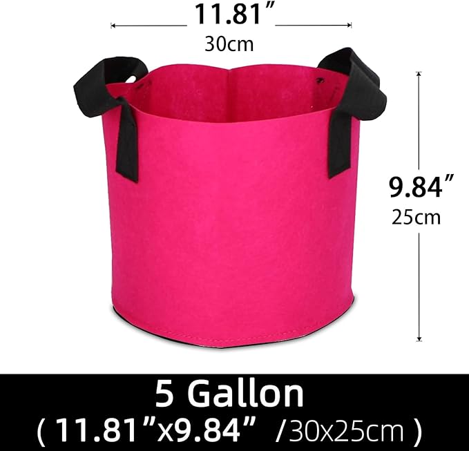 Grow Bags,Growing Pot Bags Garden Grow Bag Indoor Outdoor Fabric Aeration Plant Pot Container Flower Vegetable Pouch (Rose Red,5 Gallon)