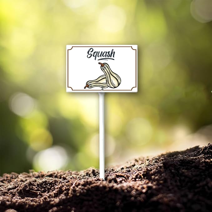 Boylee 8x12inch Aluminum Garden Signs for Vegetables, Squash, Herbs & Flowers with Stake & Mounting Hardware
