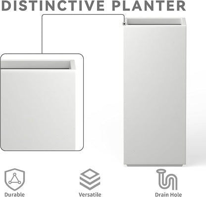 Kante 23.6" H Tall Rectangular Concrete Planter, Modern Square Diameter Plant Pot with Drainage Hole and Rubber Plug for Indoor Outdoor Home Patio Garden, Pure White