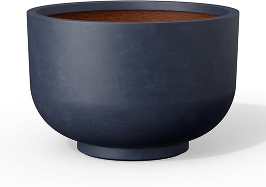 Kante 17.7 Inch Dia Concrete Bowl Planter, Large Tapered Bottom Plant Pot with Drainage, Smooth Charcoal Finish with Painted Interior, Ideal for Porch, Home, Garden, Patio