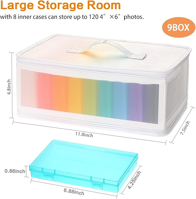 Photo Storage Case - 4x6 Size, Large Box Holds 1000 Photos, Card Storage, Handle Puzzle Cards Seed Packets, 9 Colors