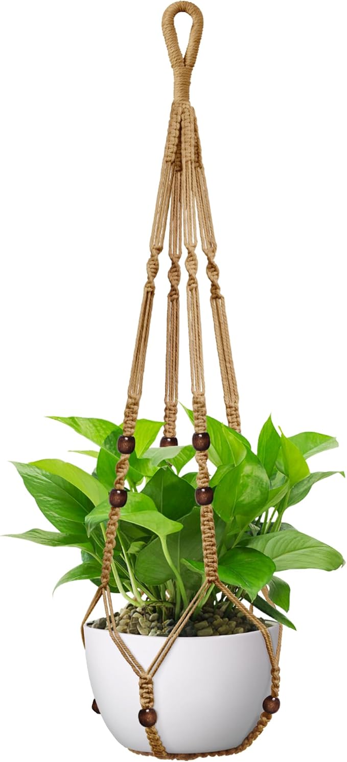 USLAI Macrame Plant Hanger Indoor Outdoor, Fits 4 to 15 Inch Pots, Strong Hanging Planter Holder, Boho Home Decor, 35 Inch, Brown (POTS NOT Included)