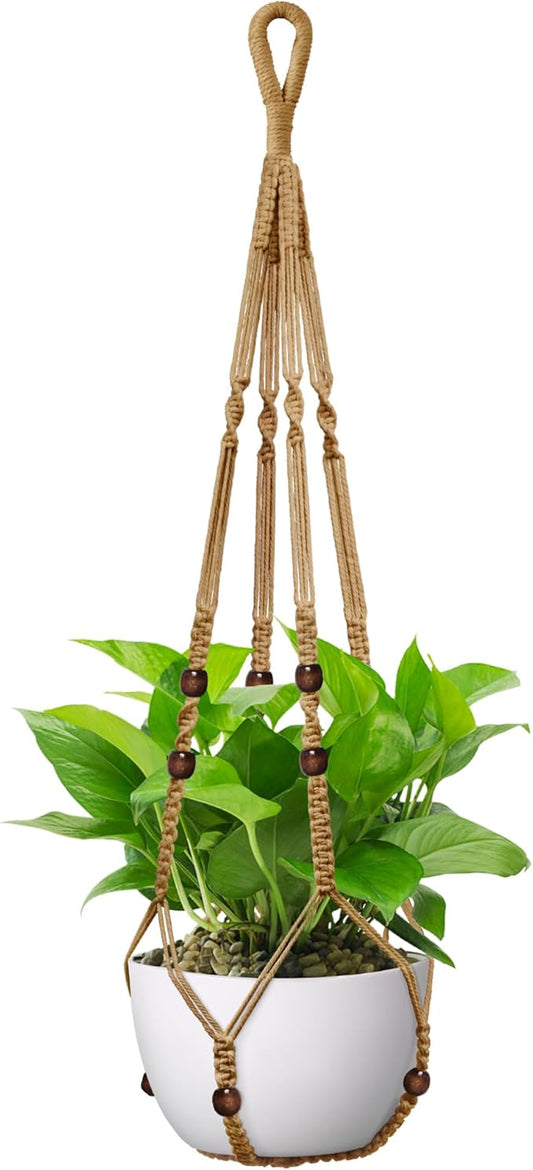 USLAI Macrame Plant Hanger Indoor Outdoor, Fits 4 to 15 Inch Pots, Strong Hanging Planter Holder, Boho Home Decor, 35 Inch, Brown (POTS NOT Included)