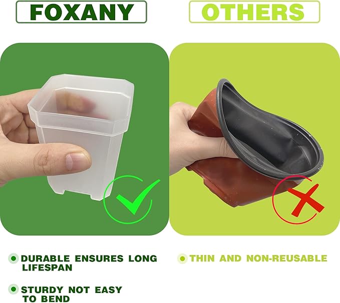 foxany 3" Clear Nursery Pot, 60 Pcs Thick Plastic Square Planting Pots Without Saucers, Plant Seedling Pots, Seed Starting Pots with 100Pcs Plant Labels