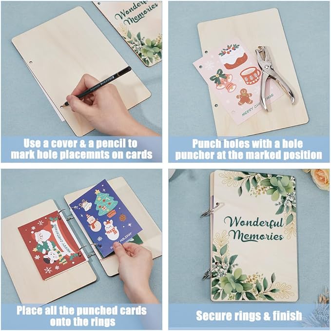 SUPERDANT Wonderful Memories Greeting Card Organizer Wedding Gift Card Holder Cards Keeper Storage Keepsake Book Binder Birthday Post Cards Photo Album Holder with Punch and 20pcs Inner Pockets