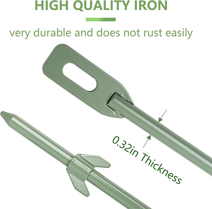 2 Pack Yard Sign Stakes Metal, 16.5" Long 0.3" Thick, Plant Support Stakes for Indoor & Outdoor Plants, Sign Poles Stakes, Tent Stakes for Outdoor Camping, Easy to Install - Green