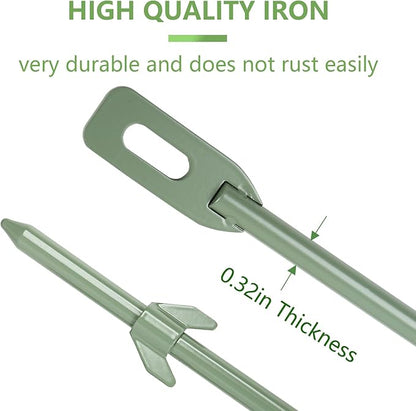 2 Pack Yard Sign Stakes Metal, 16.5" Long 0.3" Thick, Plant Support Stakes for Indoor & Outdoor Plants, Sign Poles Stakes, Tent Stakes for Outdoor Camping, Easy to Install - Green