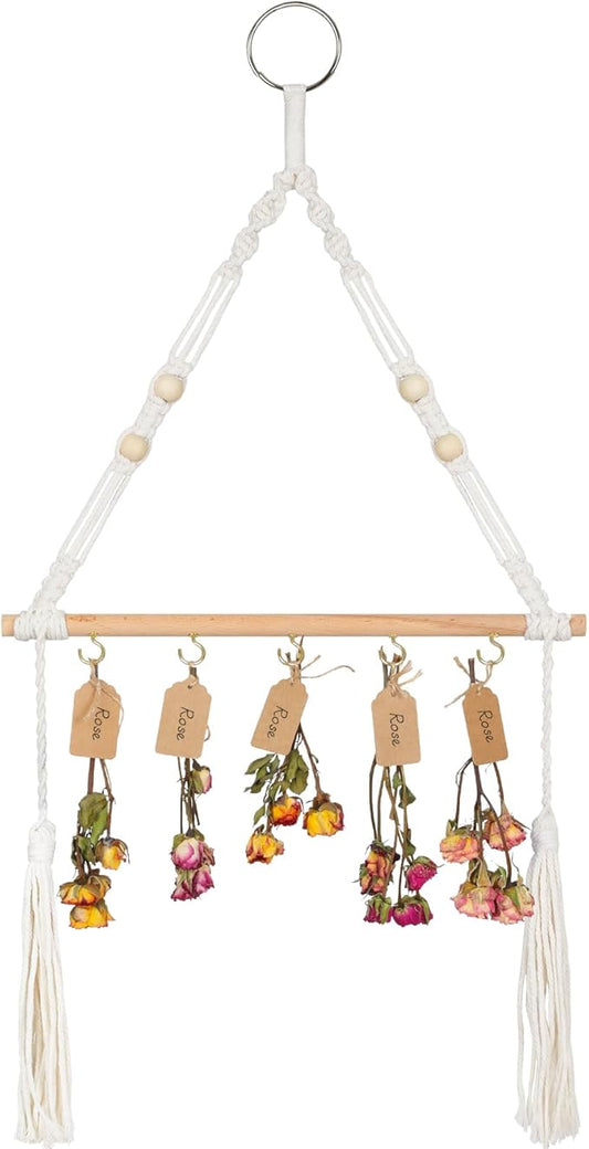 1-Tier Hanging Herb Drying Rack – Includes 30 Brown Gift Tags & 32ft Natural Jute Twine – Handwoven Boho Style Plant Hanger for Drying Herbs, Flowers, Sage – 37" Tall, Home Décor & Gift Idea