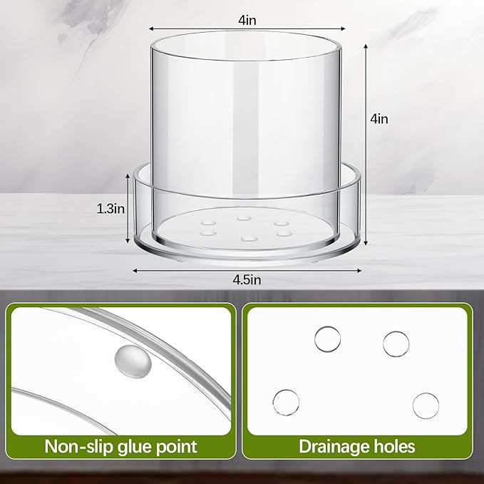 Clear Plant Nursery Pots Acrylic Orchid Pots with Drainage Holes and Tray Transparent Planter for Indoor Plants, Succulents, Herb, Flowers and Cactus Decorative(4 Inches,Circle)