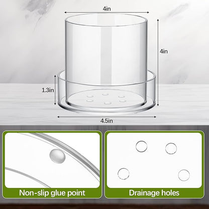 Clear Plant Nursery Pots Acrylic Orchid Pots with Drainage Holes and Tray Transparent Planter for Indoor Plants, Succulents, Herb, Flowers and Cactus Decorative(4 Inches,Circle)