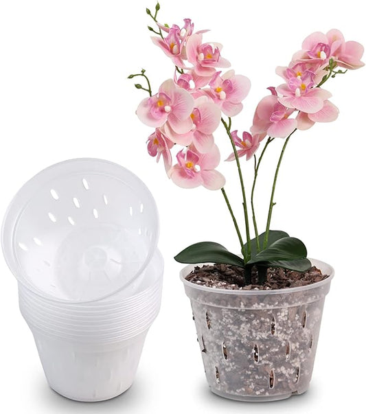YIKUSH Orchid Pots with Holes 7 inch 10Pack Clear Orchid Pot Plastic Plant Pot Flower Pots Outdoor and Indoor Use