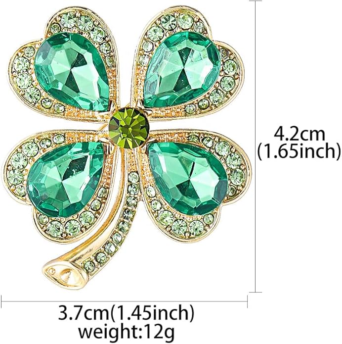 St.Patrick's Day Brooches for Women Dainty Crystal Four Leaf Lapel Pin Shamrock Hat Brooch Pins Irish Enamel Brooches Irish Holiday Costume Accessory Jewelry