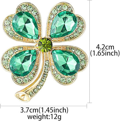 St.Patrick's Day Brooches for Women Dainty Crystal Four Leaf Lapel Pin Shamrock Hat Brooch Pins Irish Enamel Brooches Irish Holiday Costume Accessory Jewelry