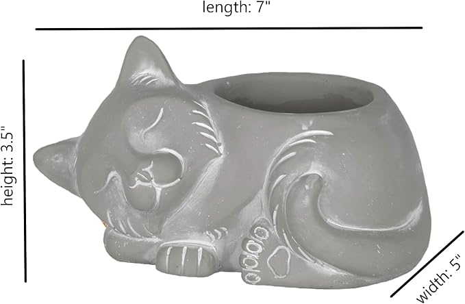 Classic Home and Garden Cement Buddies Animal Planter - Cute Desk Decoration - UV Coated Animal Vase w/Drain Plug - Succulent Plant Pot for Indoor/Outdoor Use (Cat Planter, Natural, Small)