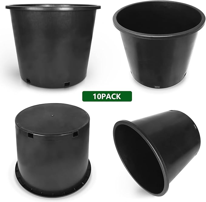 10-Pack 6.3 Gallon Round Planter Nursery Pots, Flower Plant Container Injection Molded Plastic Nursery Pots Gardening for Indoor Outdoor Vegetables, Succulents, Black