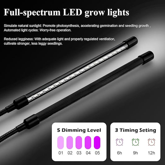 2-pack 1020 Trays with 7.3'' Domes & Heat Mats & Grow Lights – Heavy-Duty 1020 Seed Starter Kits, Seedling Trays with Humidity Domes & Waterproof Heating Mats & LED Lights for Germination Propagation