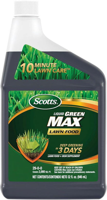 Scotts Liquid Green Max Lawn Food Refill, Lawn Fertilizer and Iron Supplement, for Any Grass Type, 29-0-0, 32 fl. oz.