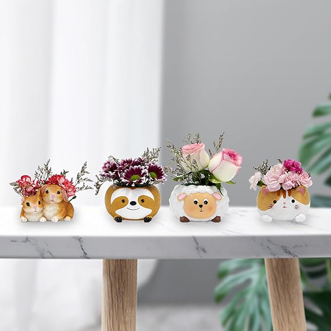 Cute Small Succulent Pots with Drainage, 10 cm Cactus Pots Cute Cat Flower Pot Resin Small Planters for Succulents, Cute Planter Animal Planter Flower Pot for Flower Cactus Garden Home Office