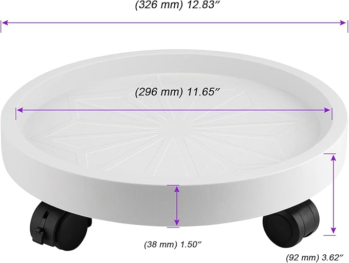 JOIKIT 4 Pack 13 Inch Round Plant Caddy with 4 Lockable Wheels, 132 Lbs Capacity Heavy Duty Rolling Plant Stand, Wheeled Planter Saucer Tray Trolley for 11.8 Inch Planter Pot Indoor Outdoor, White