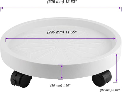 JOIKIT 4 Pack 13 Inch Round Plant Caddy with 4 Lockable Wheels, 132 Lbs Capacity Heavy Duty Rolling Plant Stand, Wheeled Planter Saucer Tray Trolley for 11.8 Inch Planter Pot Indoor Outdoor, White