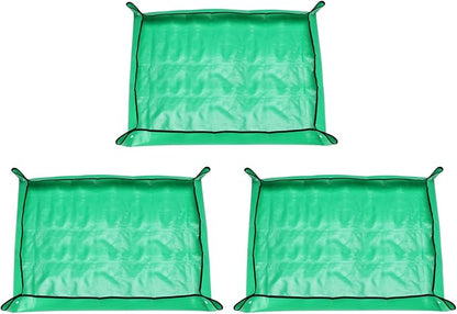 HARFINGTON 3pcs Repotting Mat 39.4" x 59.1" PE Cloth Waterproof Plant Repotting Mat Foldable Portable Gardening Potting Tray with Plastic Buckle for Indoor Plant Change Soil Watering, Green